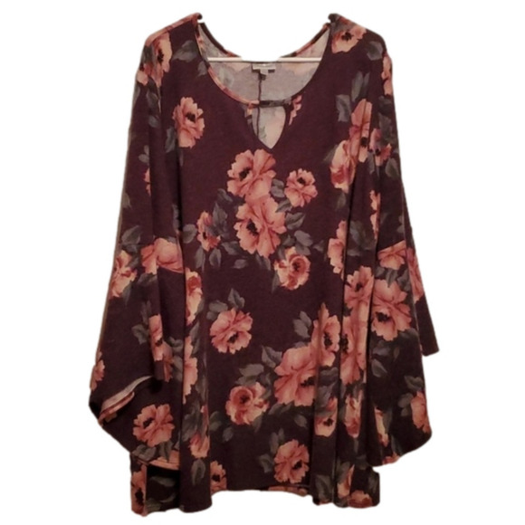 Avenue Purple Floral Keyhole Front Top Women's Plus Size 30/32 - Picture 1 of 9